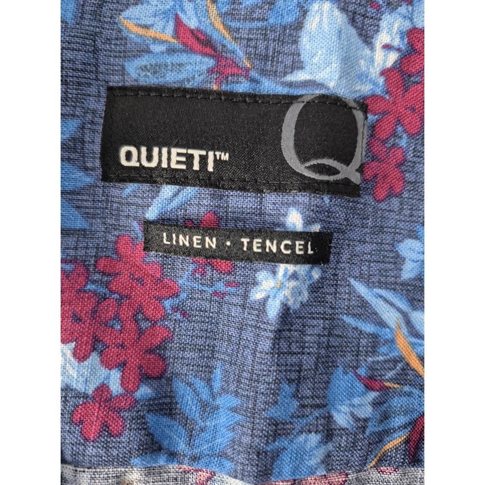 Quieti Mens Linen Tencel Camp Collar Floral Tropical Shirt Size L Blue NWT $110 - Picture 2 of 12
